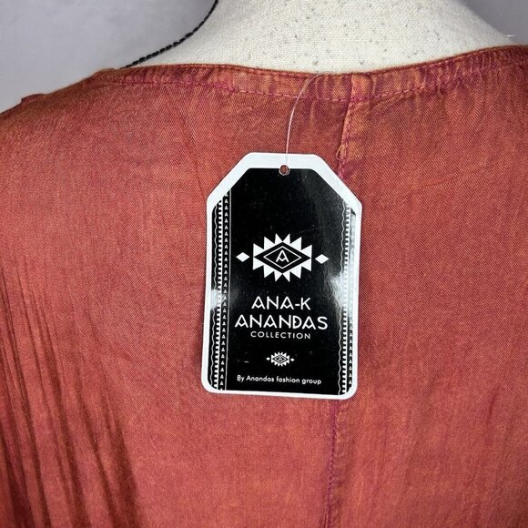 Ana-K Anandas Collection Long-Sleeve Embroidered Peasant Top Tunic Sz Large NWT - Picture 10 of 11